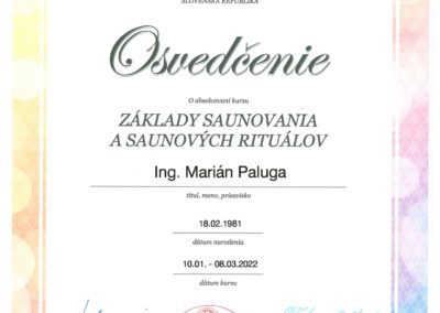 Certifikát základy saunovania a saunových rituálov