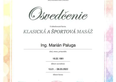 Certifikát klasická a športová masáž