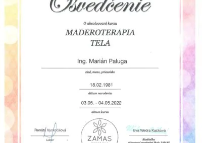 Certifikát maderoterapnia tela
